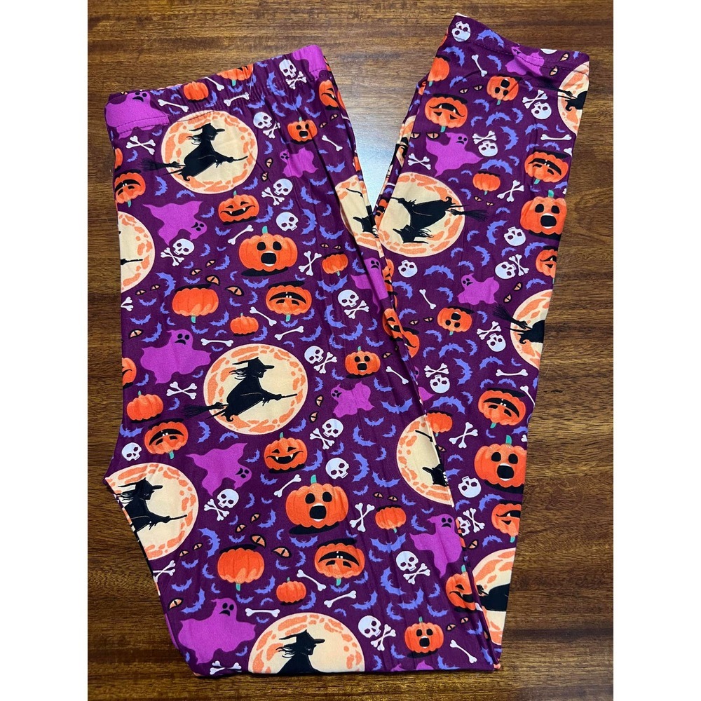 New Purple Halloween Witch Pumpkin Womens Leggings Butter Soft One Size 0-10